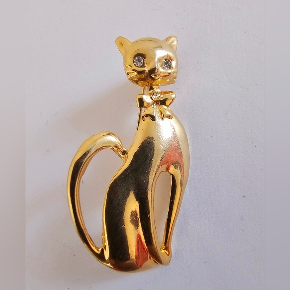 Fancy vintage gold siamese cat gentian with tie brooch cat lovers male feline - Picture 3 of 4